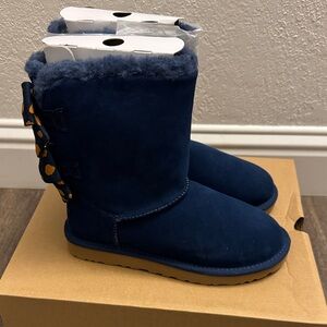 Navy UGG Blue Suede Boots with Bow Detail